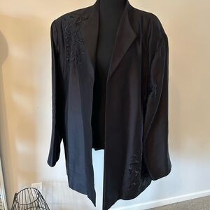 Victor Costa Black Open-Front Embroidered Blazer